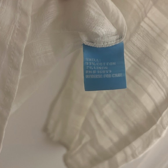 J McLaughlin XS White Cotton Linen Voile Stripe Button Down Smocked Blouse - Picture 5 of 6